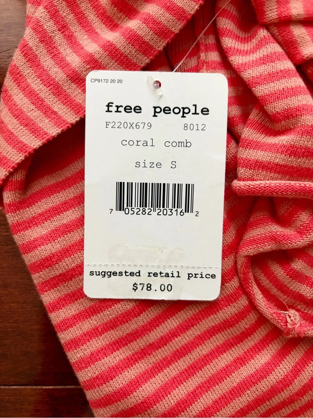 Free People Coral & Cream Striped Cotton Cropped Shrug